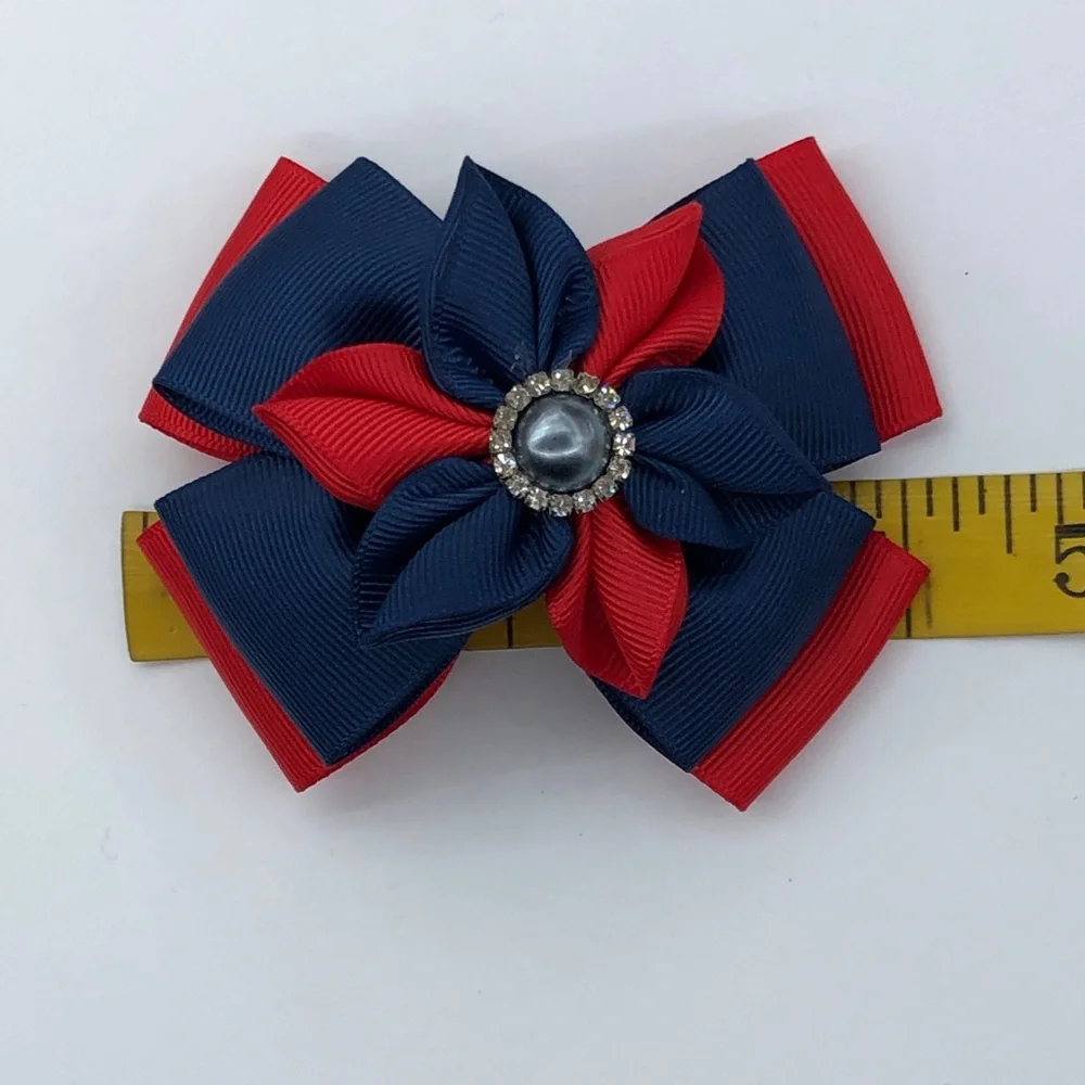 Navy & Red Kids Hair Bows Set - 3 Pack